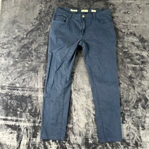 OVS Pants Mens 36 Blue Garment Dyed Slim Mark 5 Pocket Micro Pattern Trousers